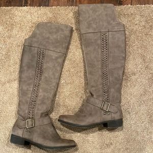 JustFab Ellison over the knee boot with braided detailing. Size 7 grey